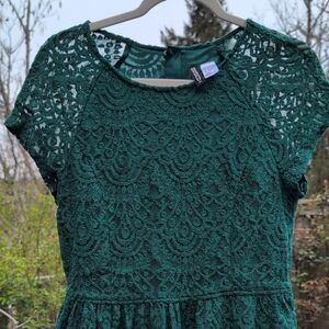 Divided Lace Mini Dress in Dark Green
